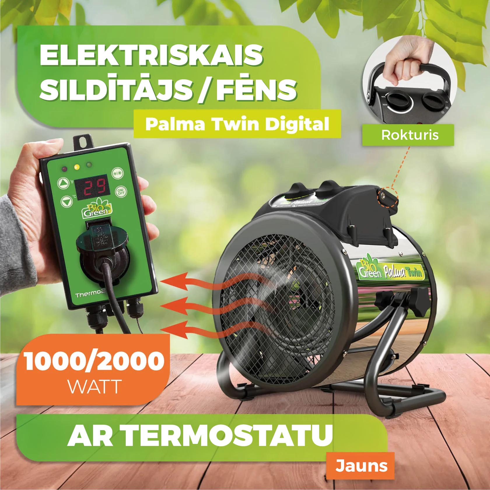 Siltumnīcas sildītājs “Palma Twin” ar digitālo termostatu 1000W/2000W