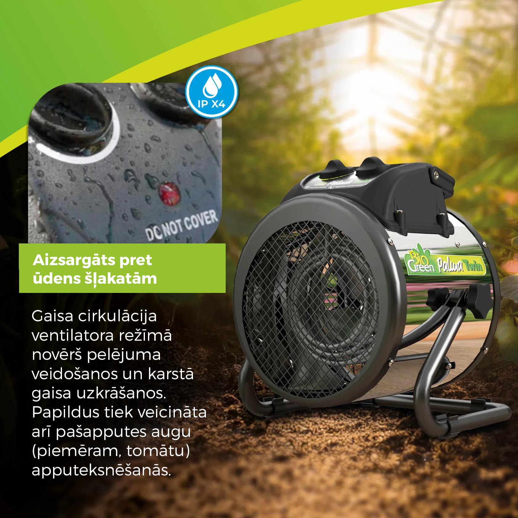 Siltumnīcas sildītājs “Palma Twin” ar digitālo termostatu 1000W/2000W