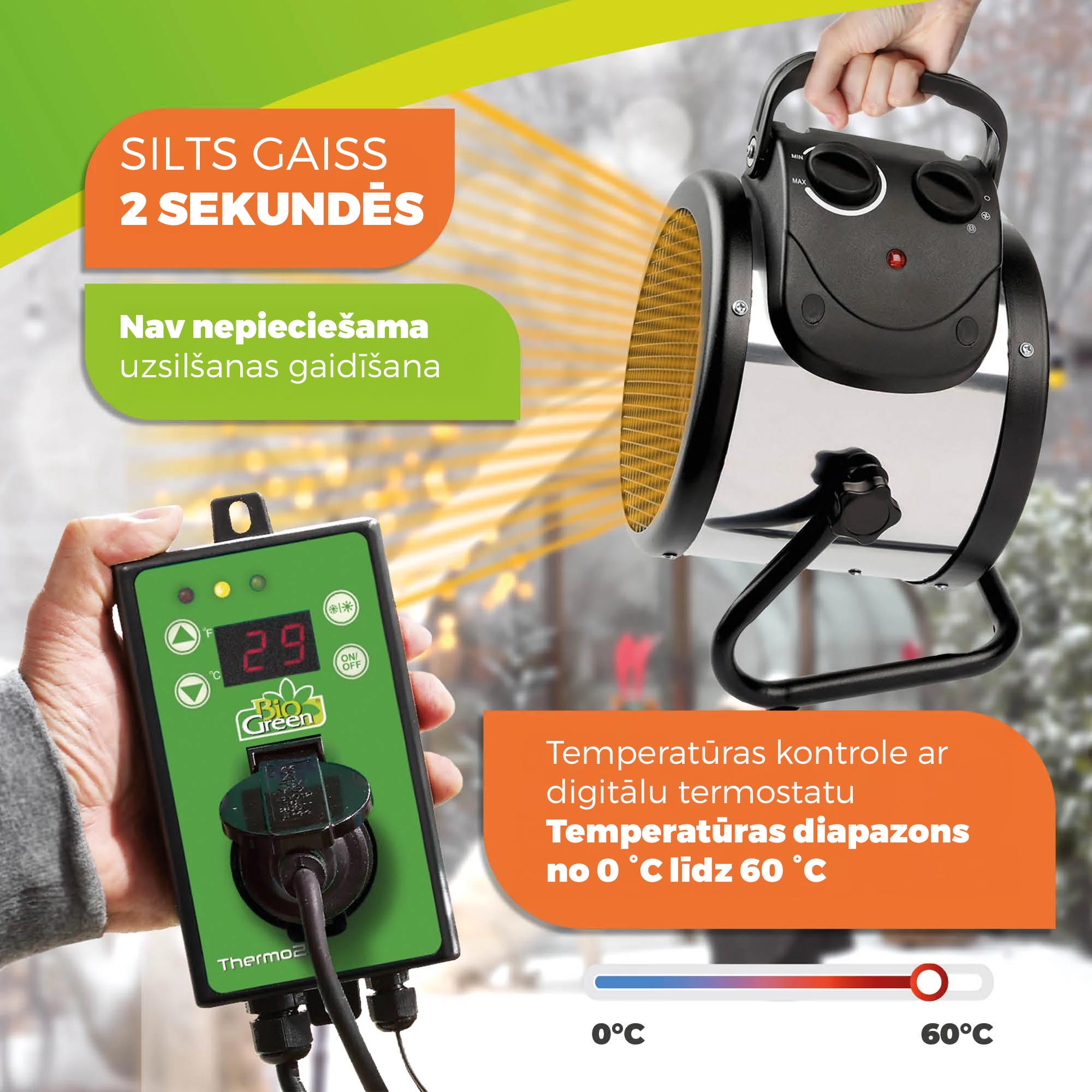 Siltumnīcas sildītājs “Palma Twin” ar digitālo termostatu 1000W/2000W