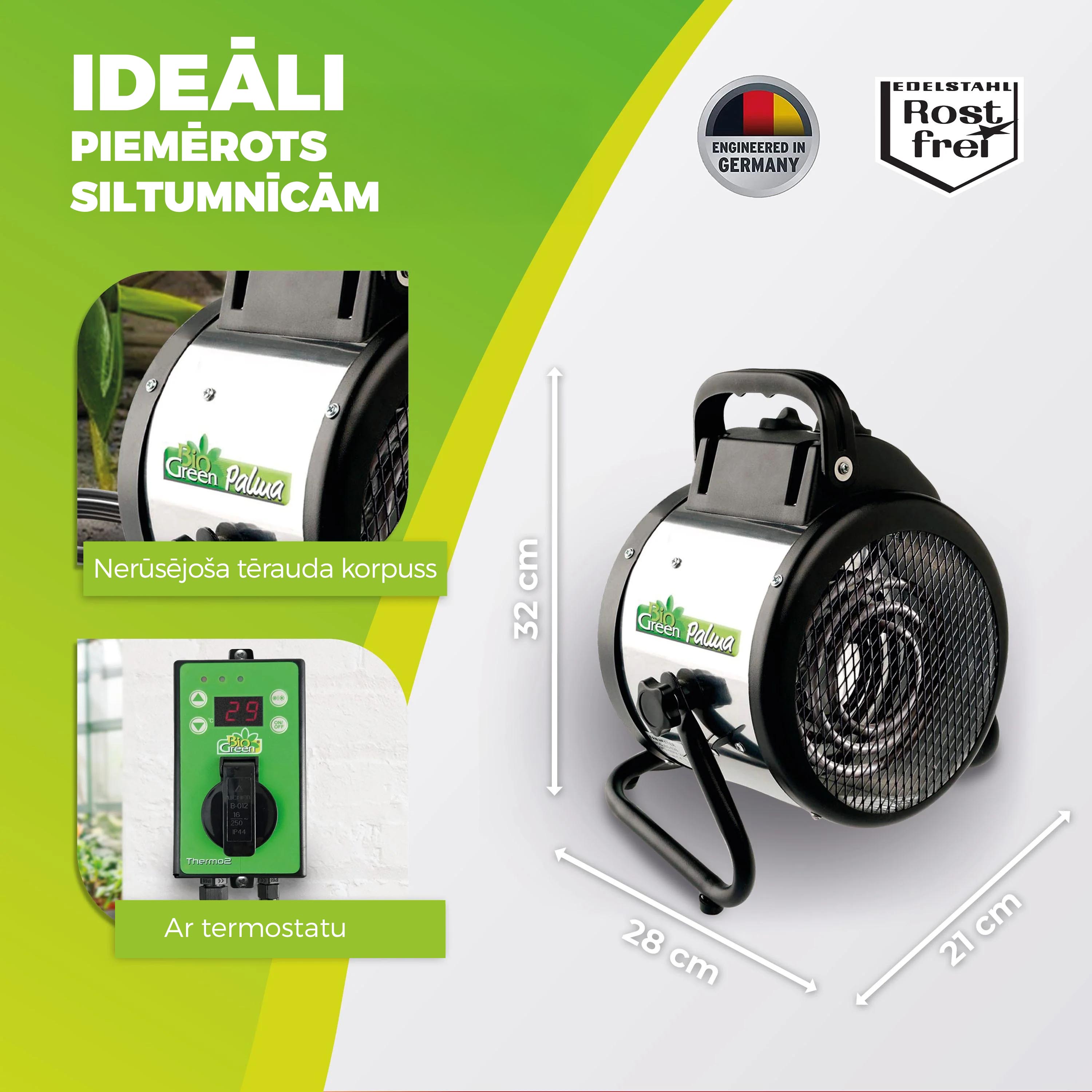 Siltumnīcas sildītājs “Palma Twin” ar digitālo termostatu 1000W/2000W