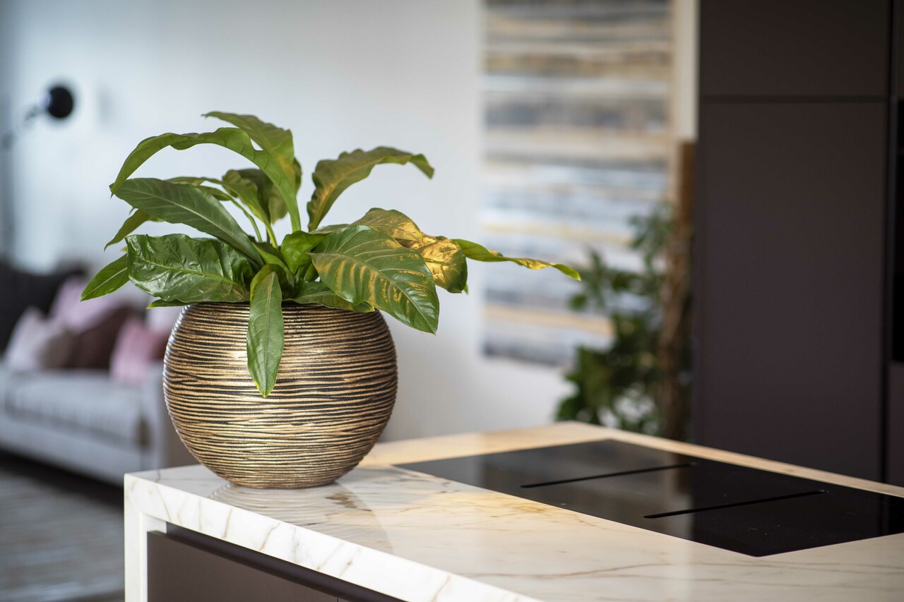 Vase ball Rib NL 40x32 melnais zelts